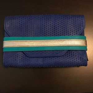 NWT Blue Clutch Purse with Silver & Turquoise stripe